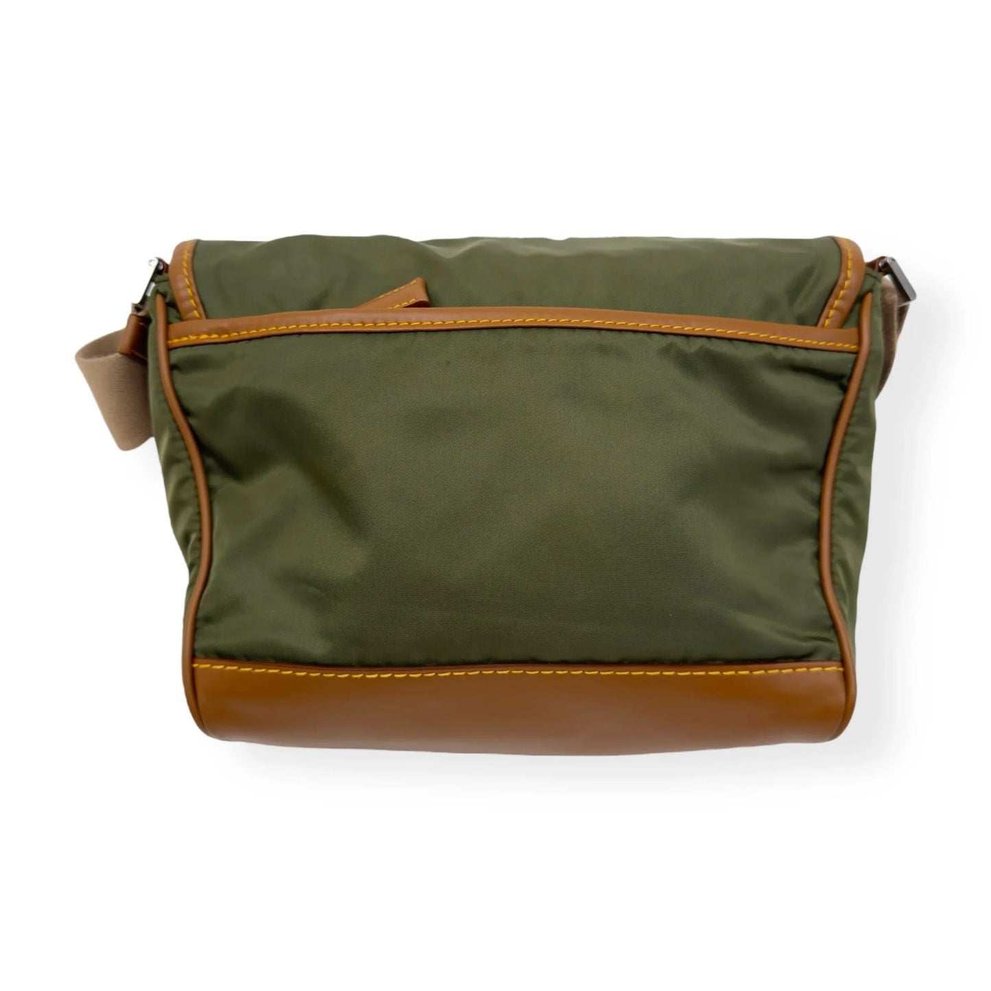 PRADA RE-NYLON AND LEATHER SHOULDER BAG MILITARY GREEN / CARAMEL S