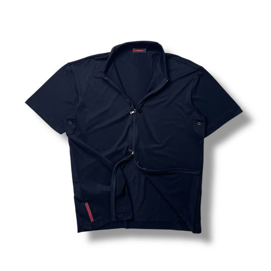 Prada Sport Full Zip Technical Short Sleeve Polo Shirt (XXL)