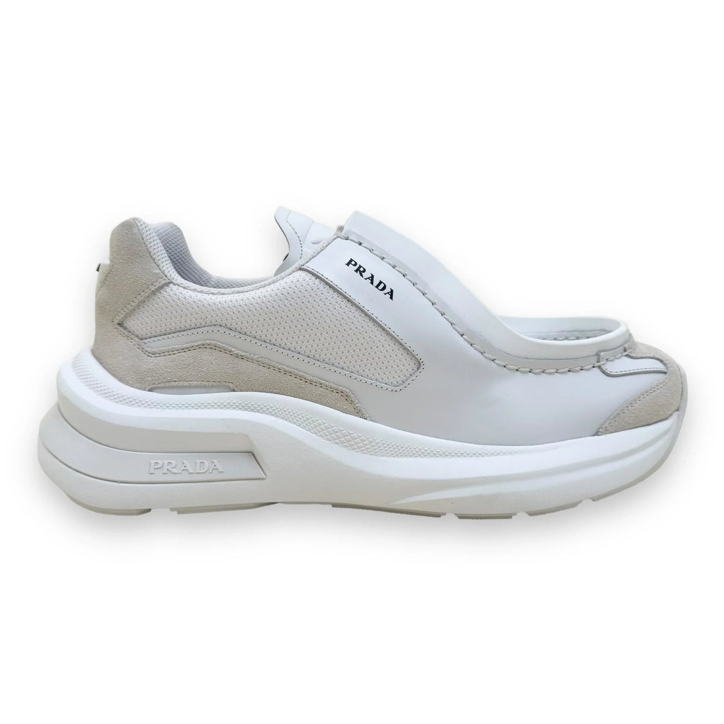 PRADA SYSTEME BRUSHED LEATHER SNEAKER WHITE UK9.5
