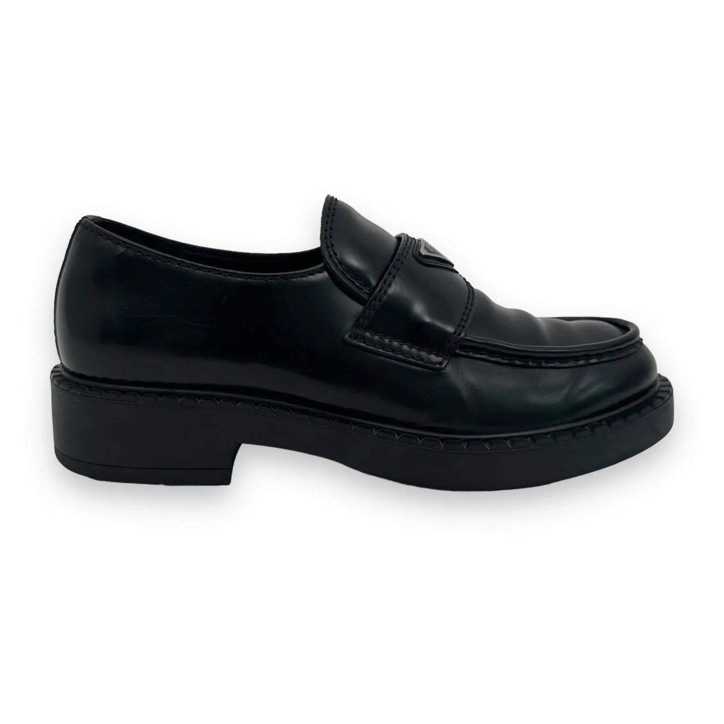 PRADA BRUSHED LEATHER LOAFERS BLACK UK6.5