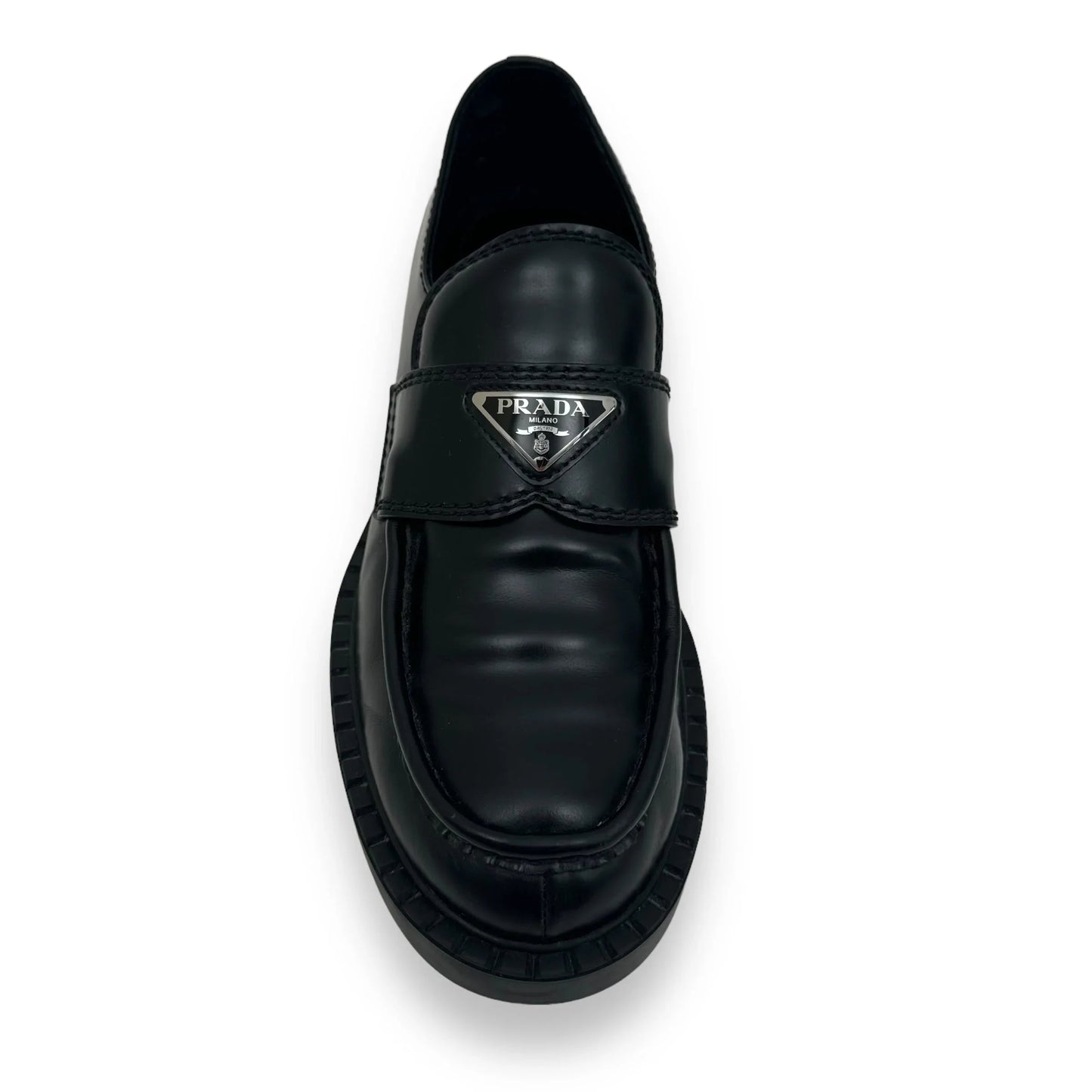 PRADA BRUSHED LEATHER LOAFERS BLACK UK6.5