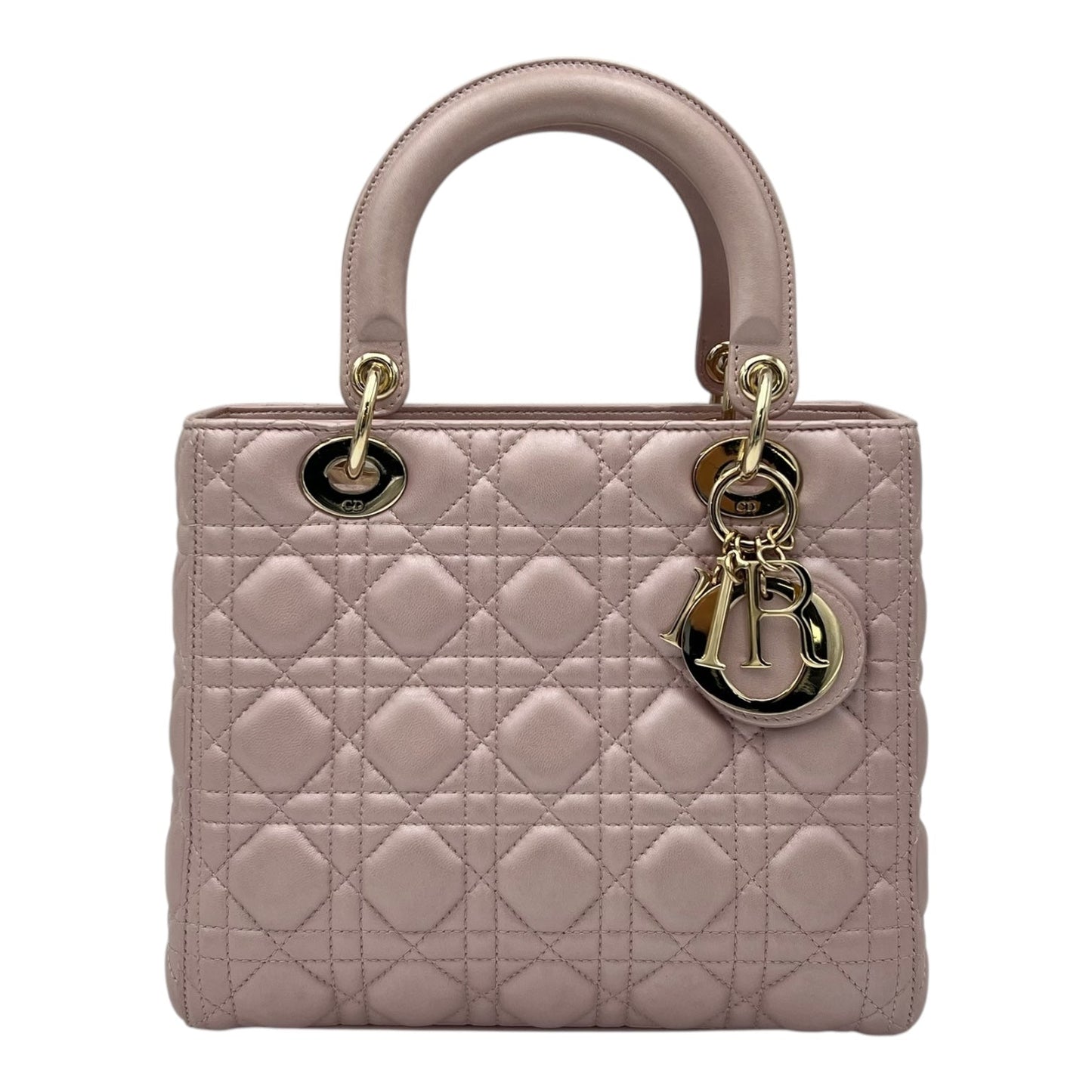 Lady Dior Top Handle Bag Medium Pink in Lambskin, Gold hardware