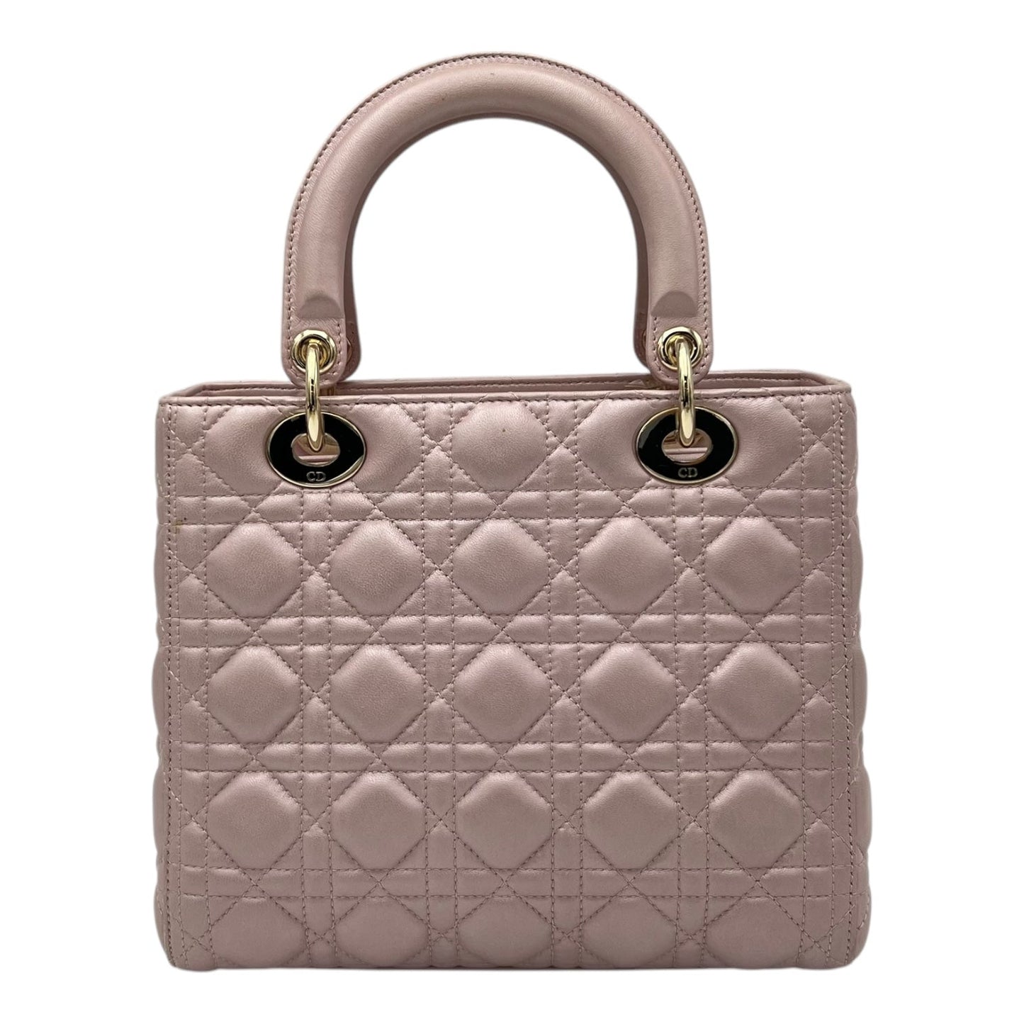 Lady Dior Top Handle Bag Medium Pink in Lambskin, Gold hardware