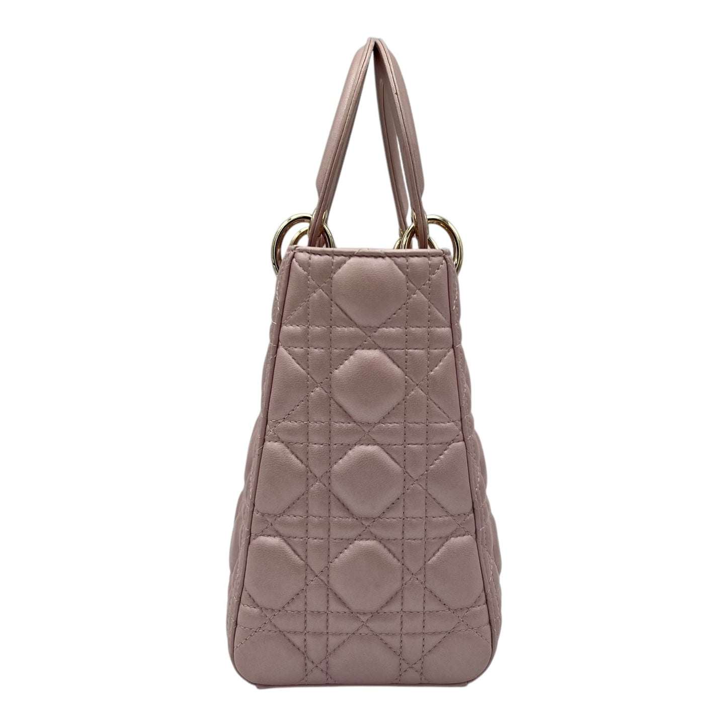 Lady Dior Top Handle Bag Medium Pink in Lambskin, Gold hardware
