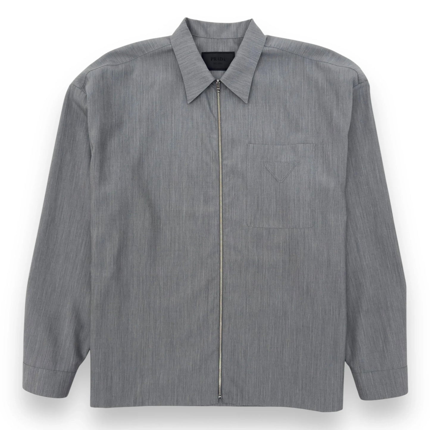 PRADA TRIANGLE-LOGO ZIP-UP SHIRT GREY XL