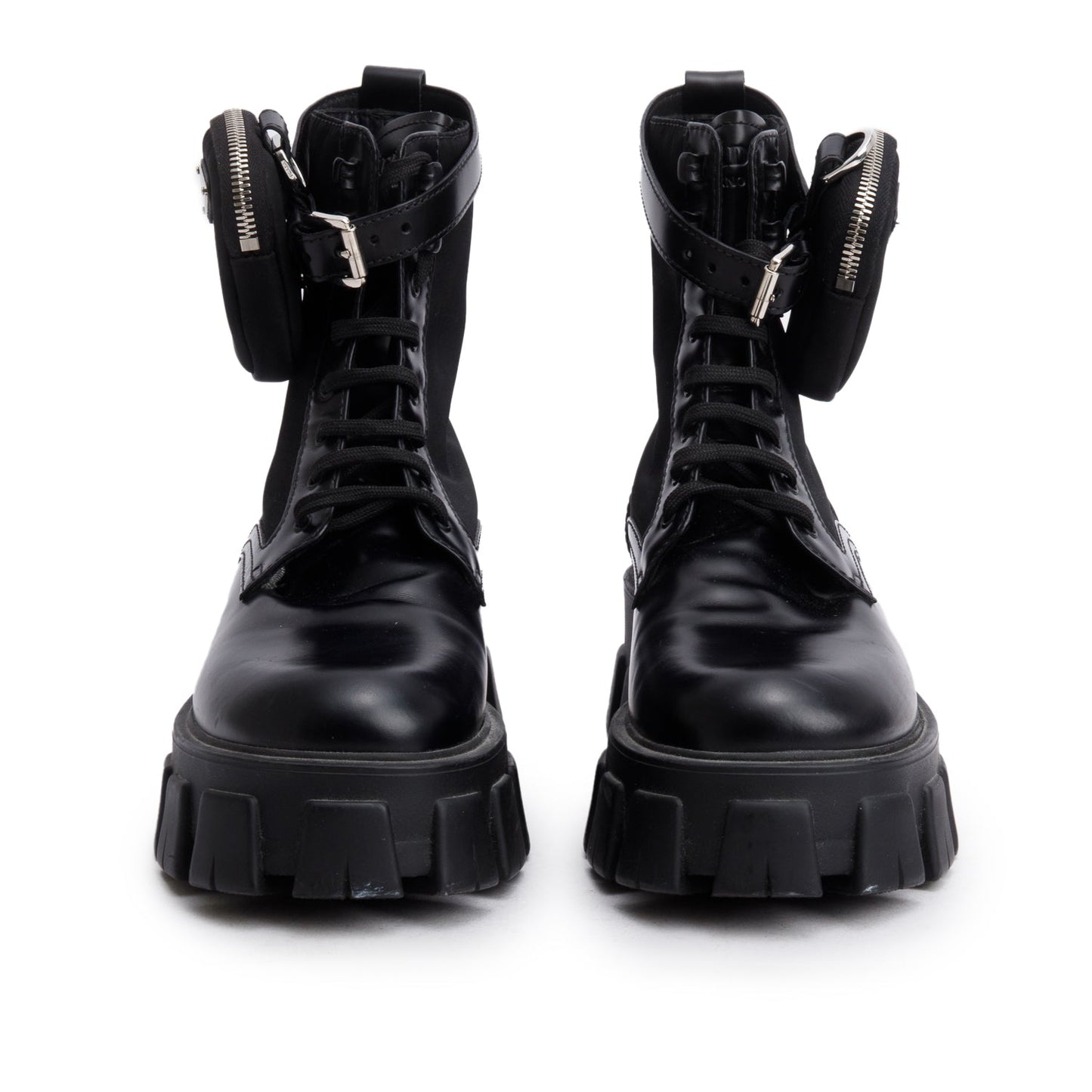 Prada Black Monolith Leather and Re-Nylon Boots with Pouch, Mens Size 40.5