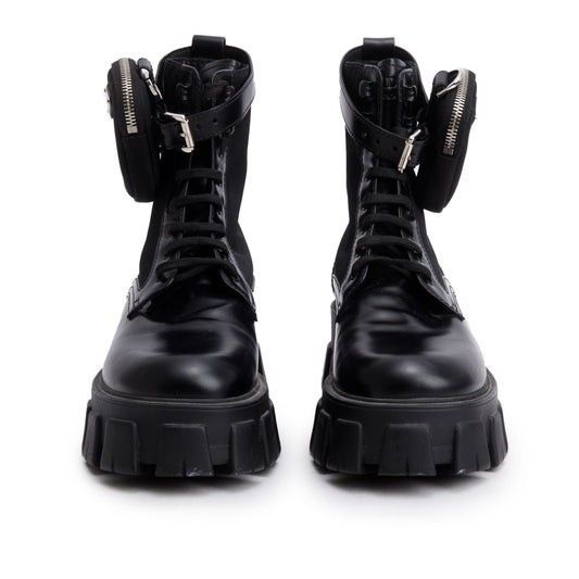 Prada Black Monolith Leather and Re-Nylon Boots with Pouch, Mens Size 40.5