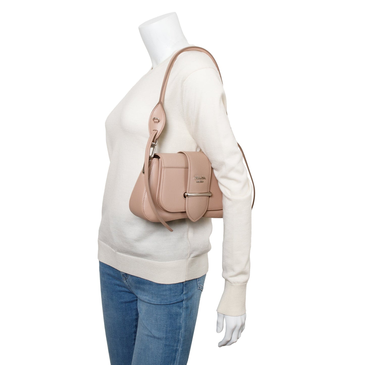 Prada 2020 Beige City Calf Saffiano Sidonie Shoulder Bag