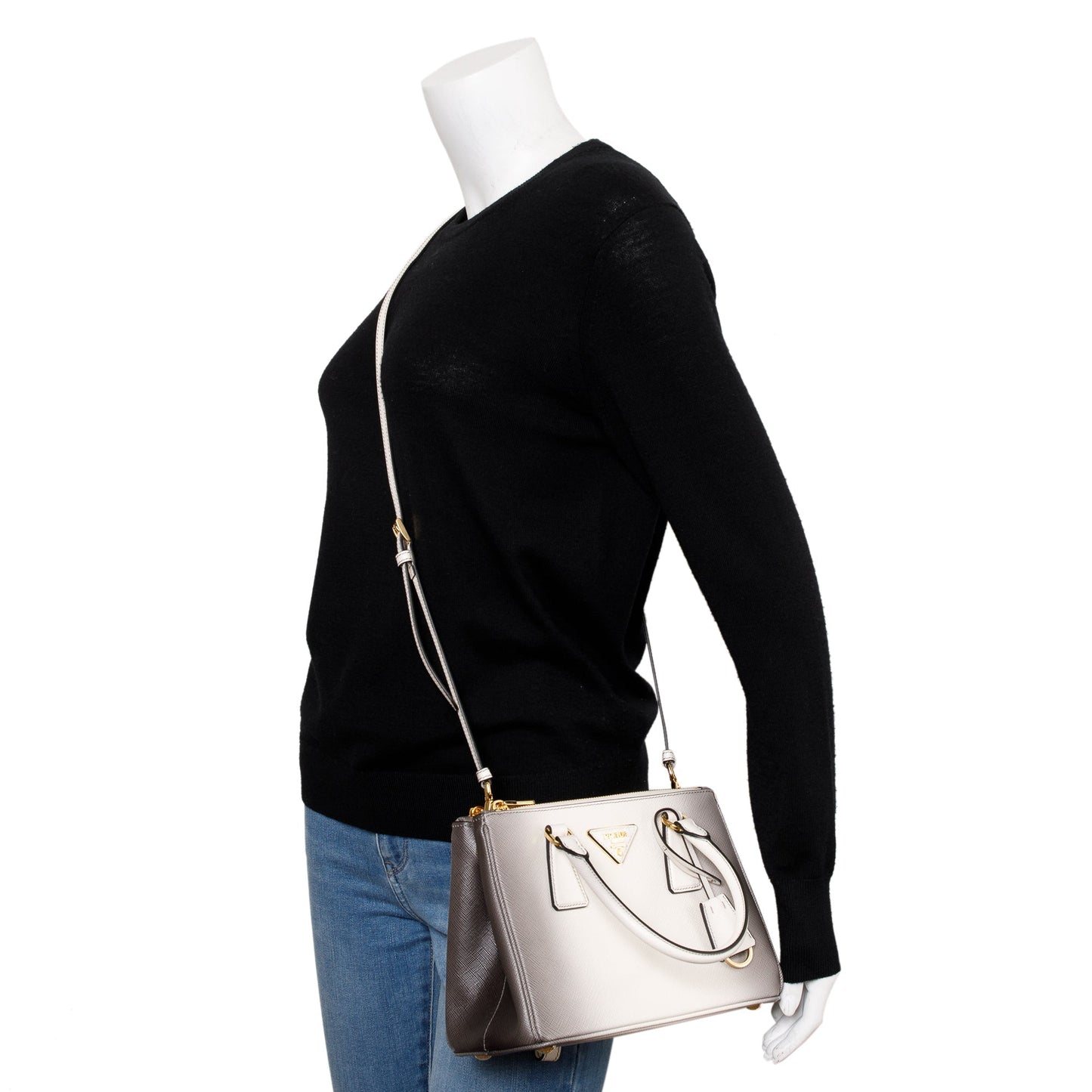Prada 2023 White Ombre Saffiano Small Double Zip Galleria Tote