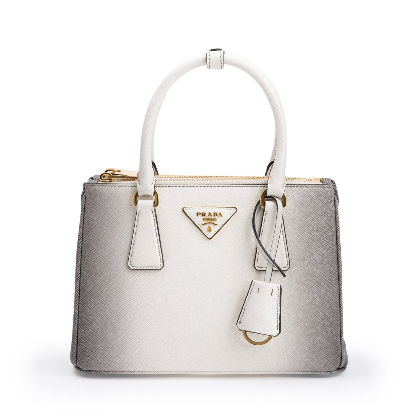 Prada 2023 White Ombre Saffiano Small Double Zip Galleria Tote