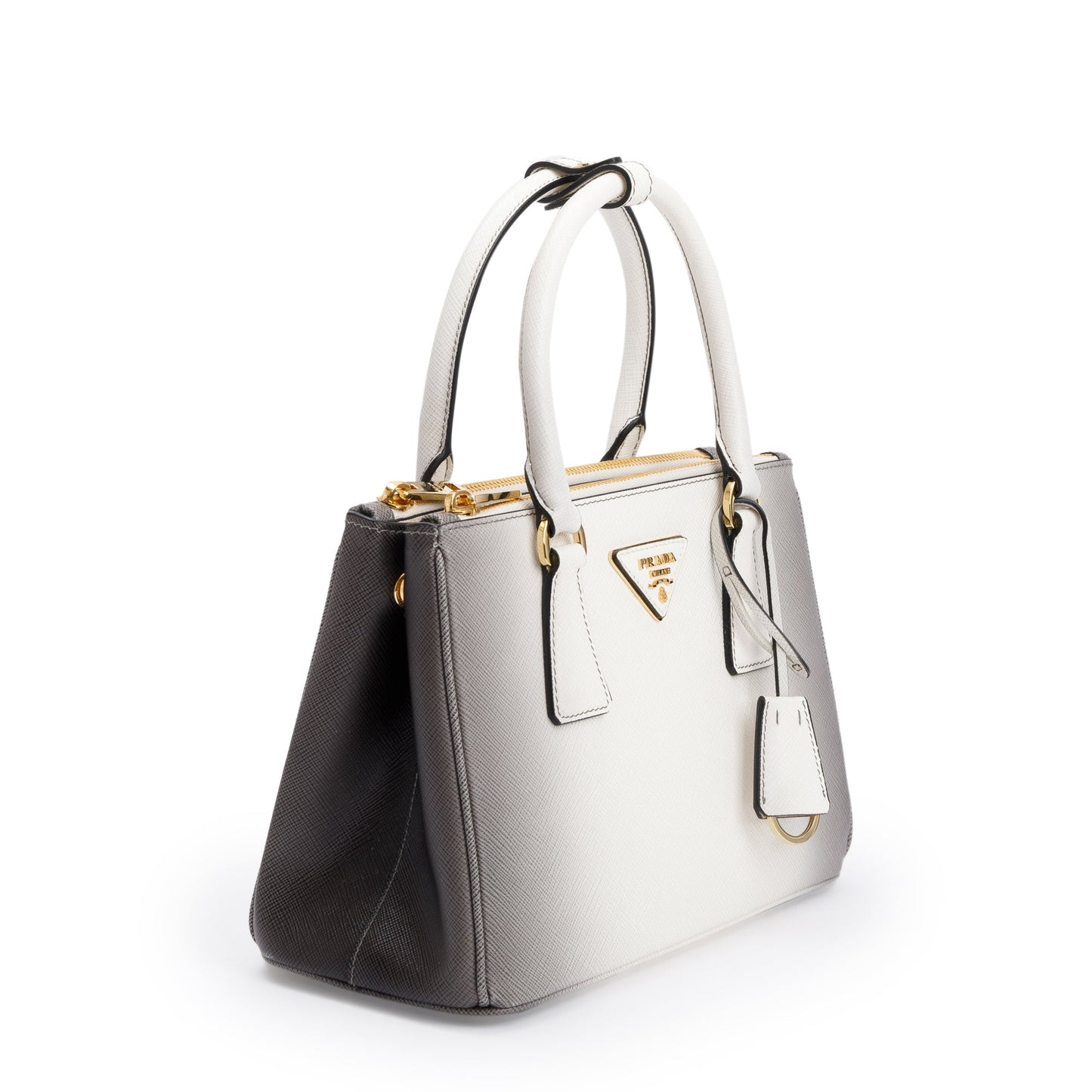 Prada 2023 White Ombre Saffiano Small Double Zip Galleria Tote