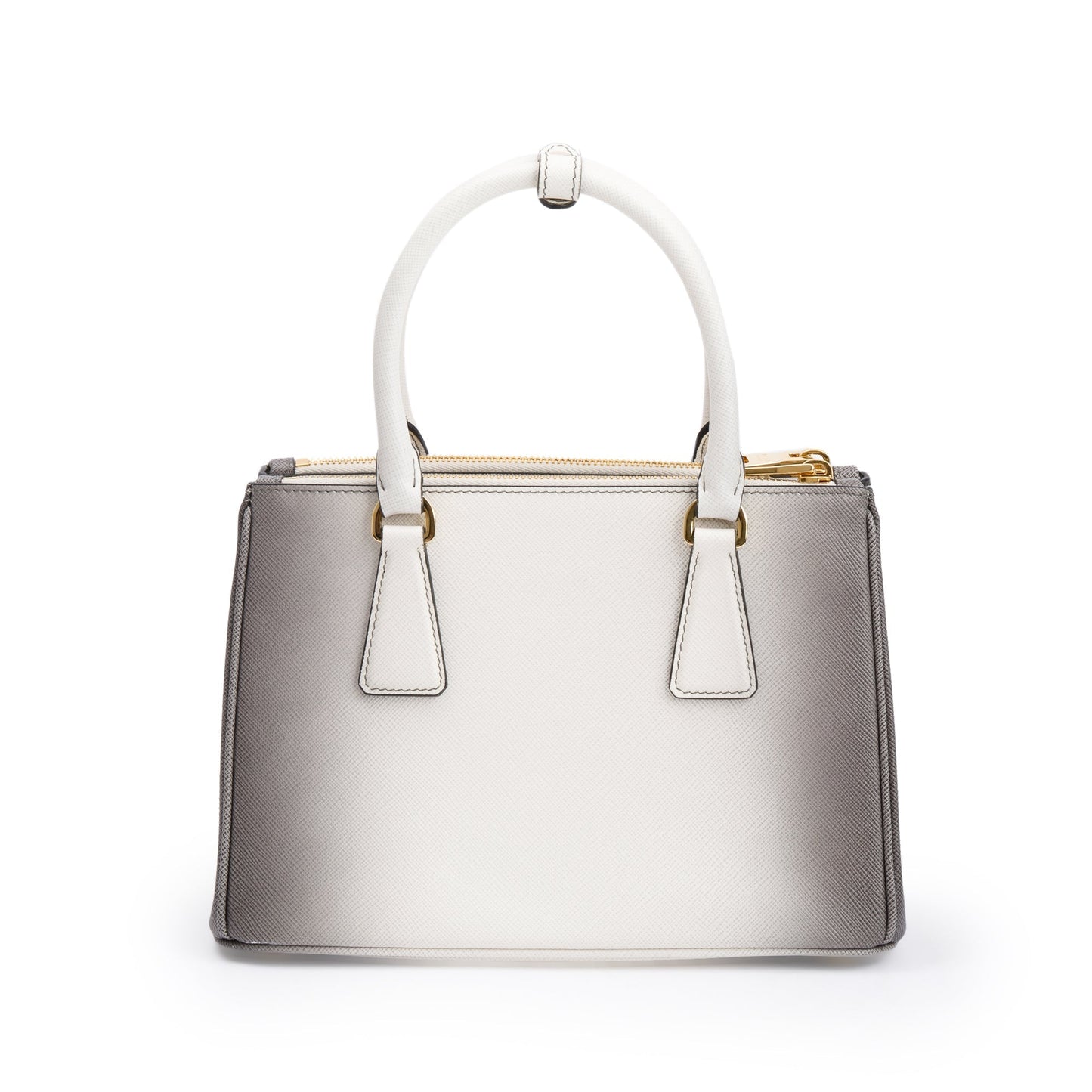 Prada 2023 White Ombre Saffiano Small Double Zip Galleria Tote