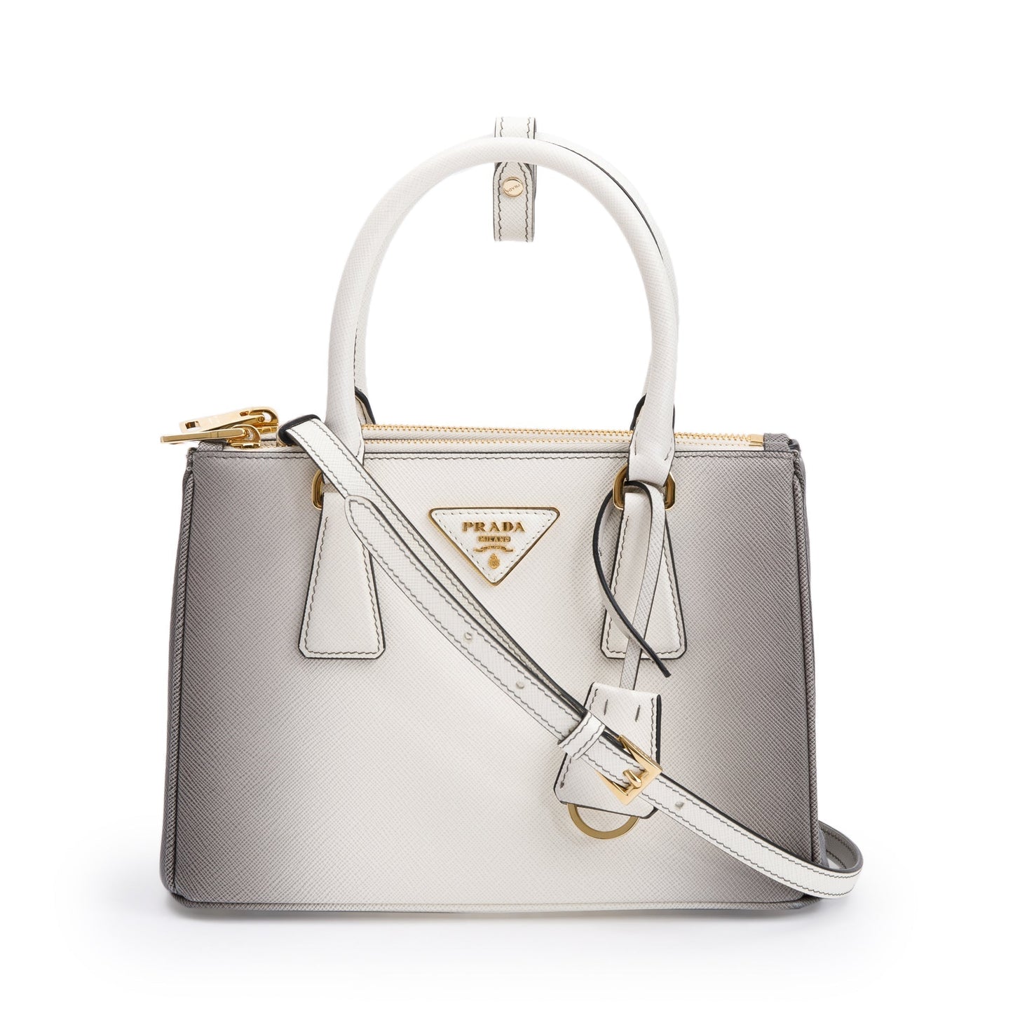 Prada 2023 White Ombre Saffiano Small Double Zip Galleria Tote