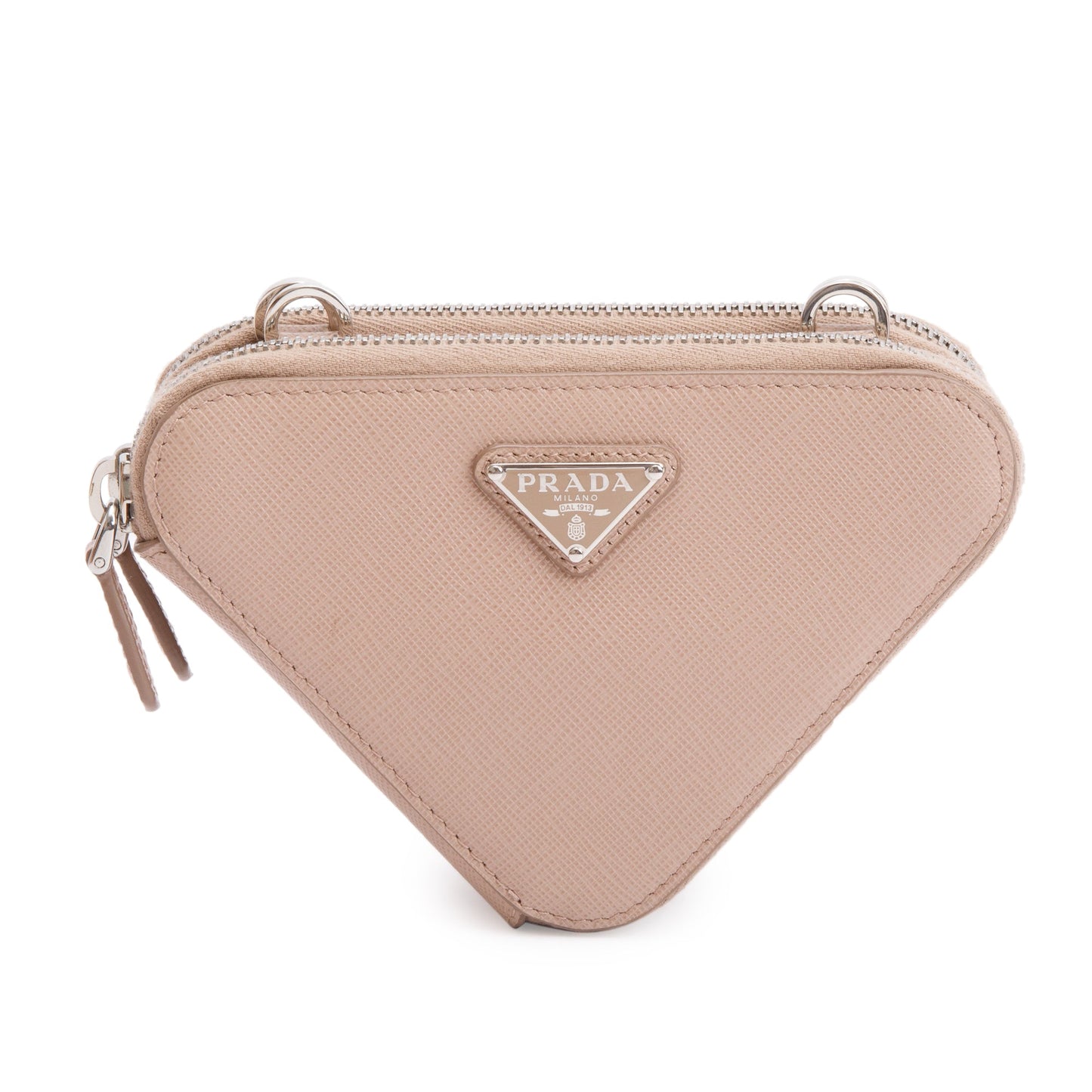 Prada Beige Saffiano Leather Mini Triangle Crossbody Bag
