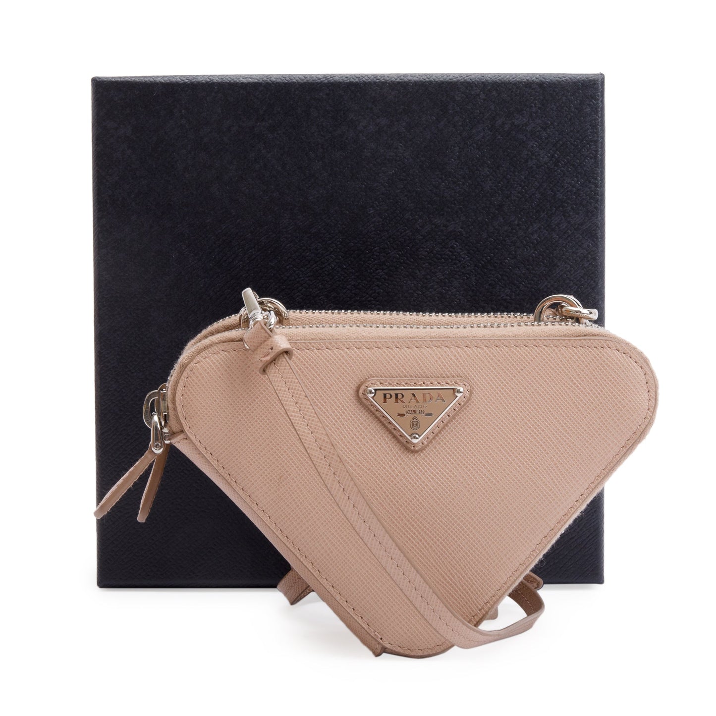Prada Beige Saffiano Leather Mini Triangle Crossbody Bag
