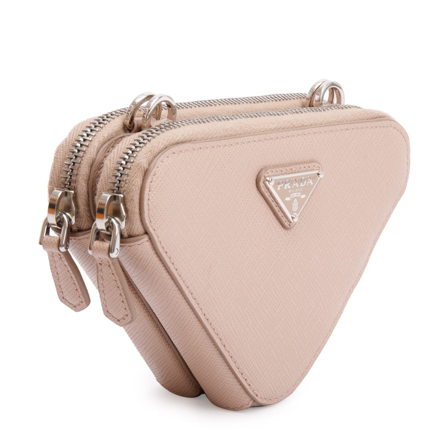 Prada Beige Saffiano Leather Mini Triangle Crossbody Bag
