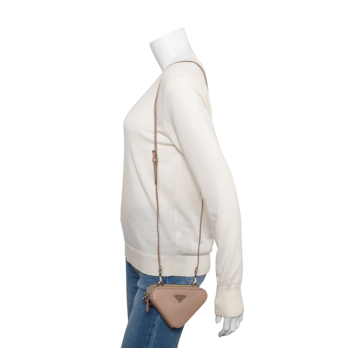 Prada Beige Saffiano Leather Mini Triangle Crossbody Bag