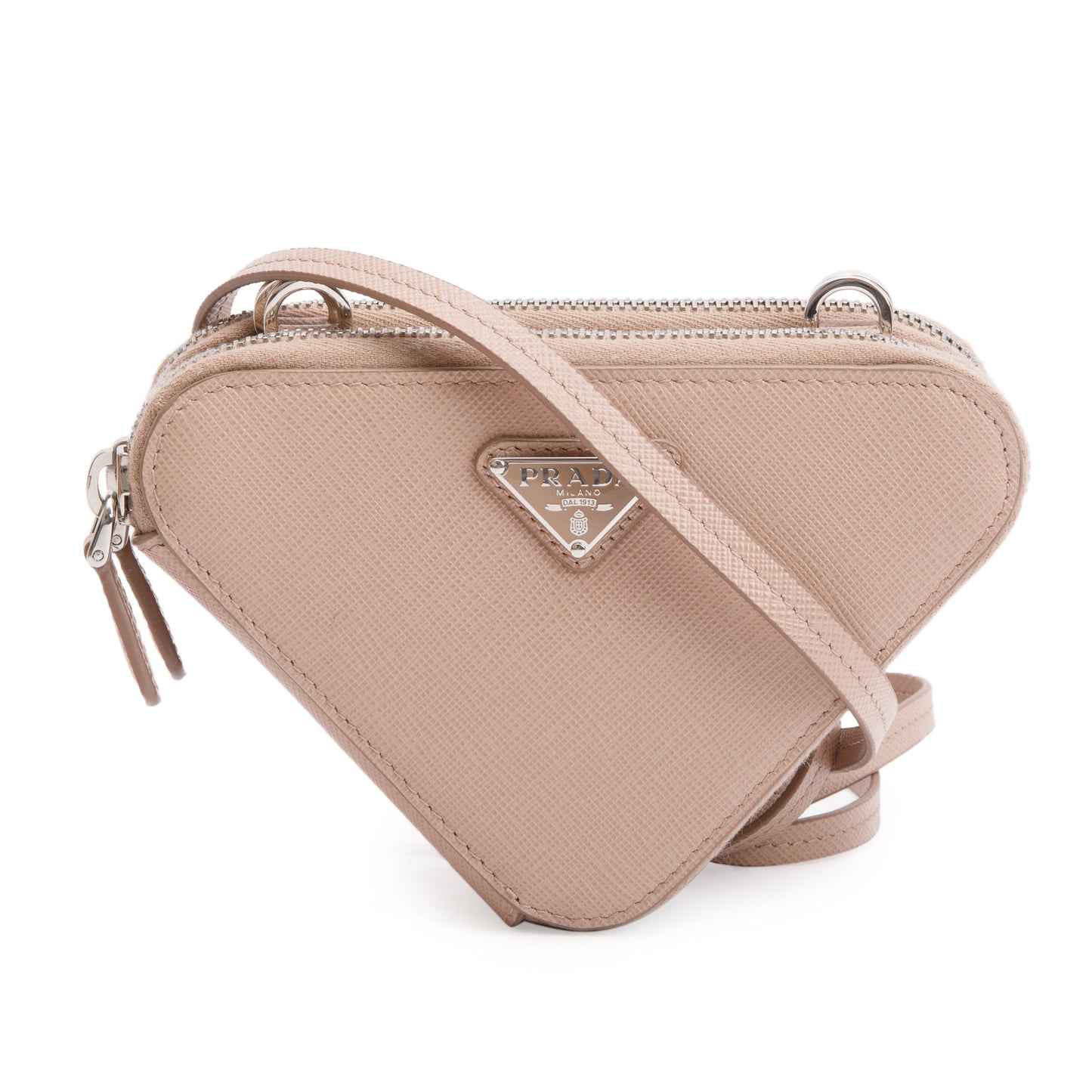 Prada Beige Saffiano Leather Mini Triangle Crossbody Bag