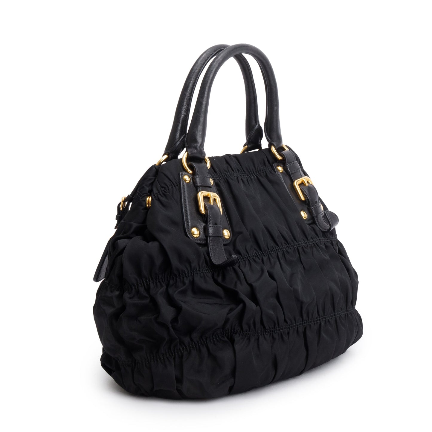Prada Black Leather-Trimmed Tessuto Gaufre Tote