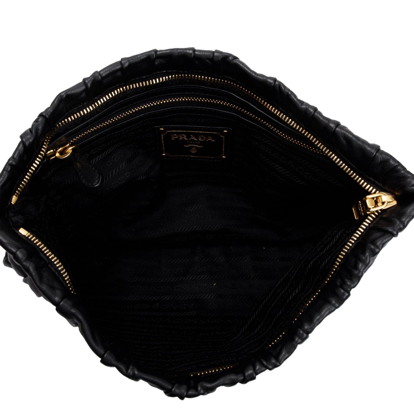Prada Black Nappa Gaufre Leather Zip Clutch