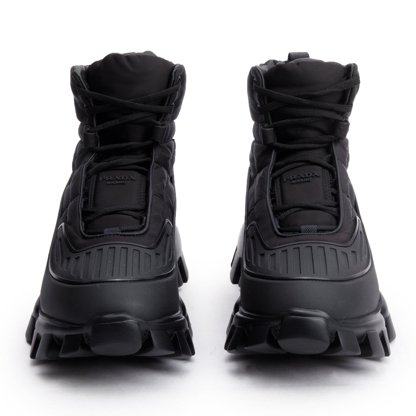 Prada Black Nylon/ Rubber Cloudbust Thunder Lug-Sole Combat Boots, Size 6.5