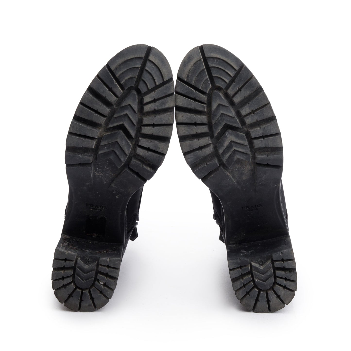 Prada Black Re-Nylon and Leather Combat Boots, Size 40