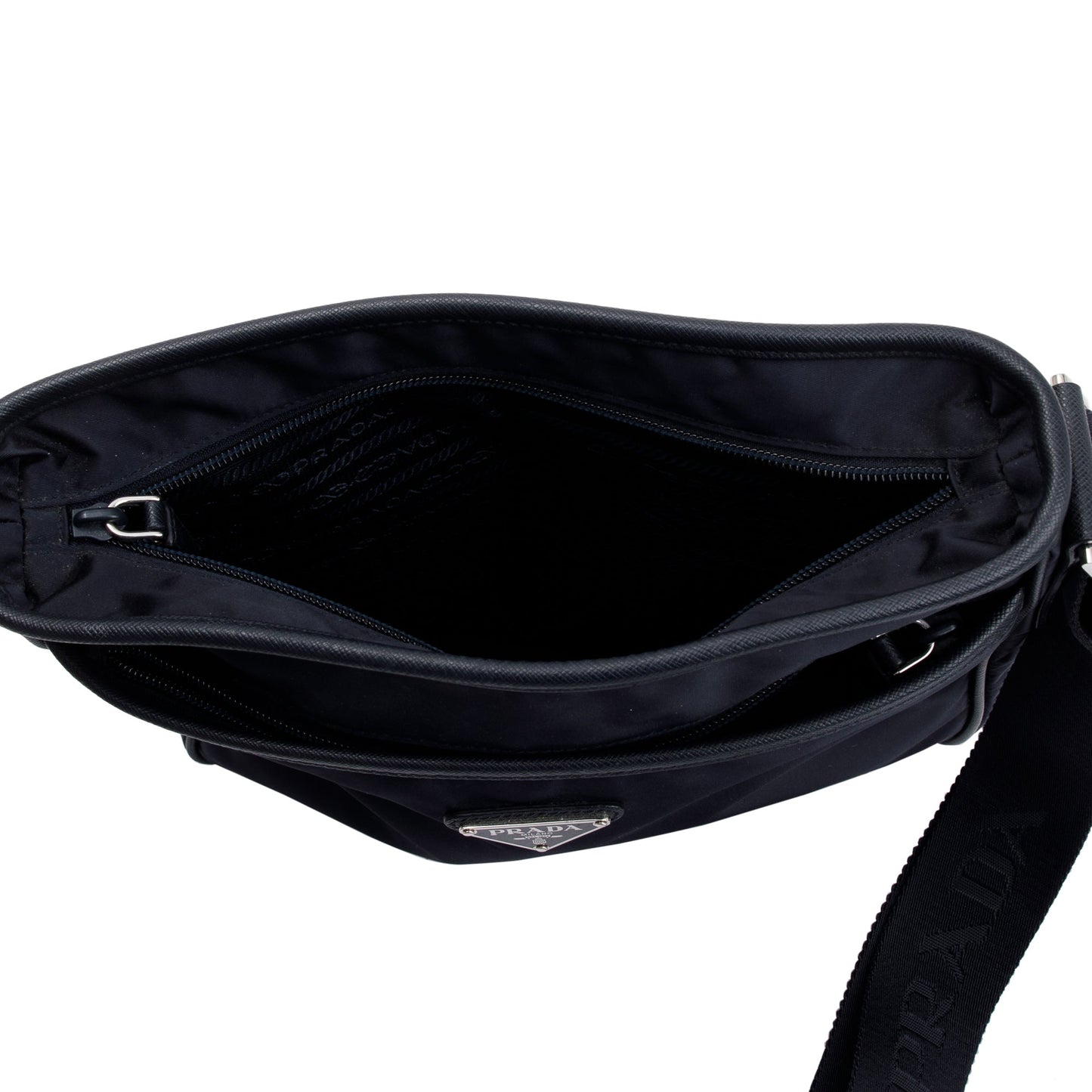Prada Black Saffiano Leather-Trimmed Tessuto Nylon Messenger Bag