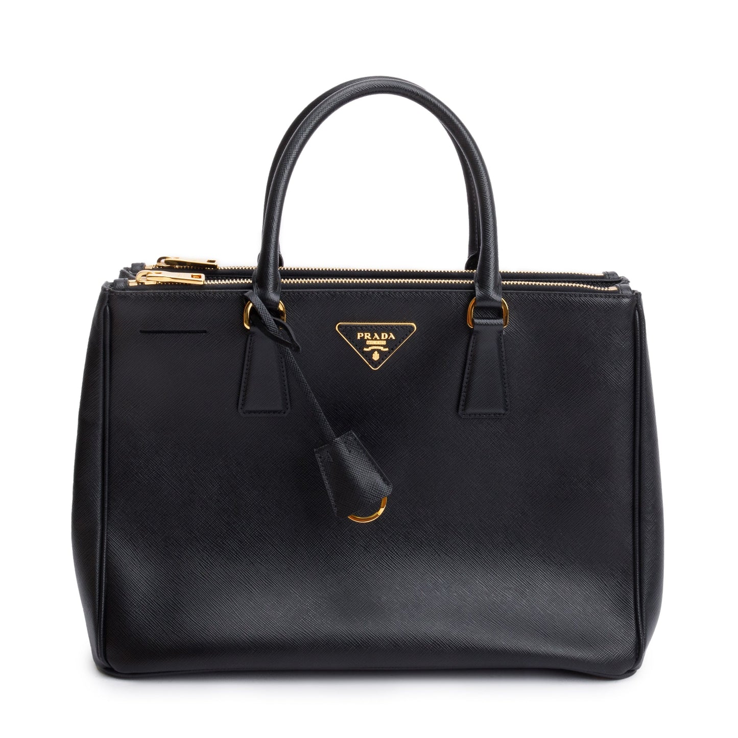 Prada Black Saffiano Lux Medium Double Zip Galleria Tote