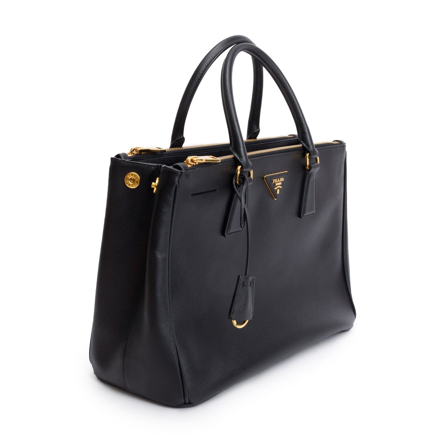 Prada Black Saffiano Lux Medium Double Zip Galleria Tote