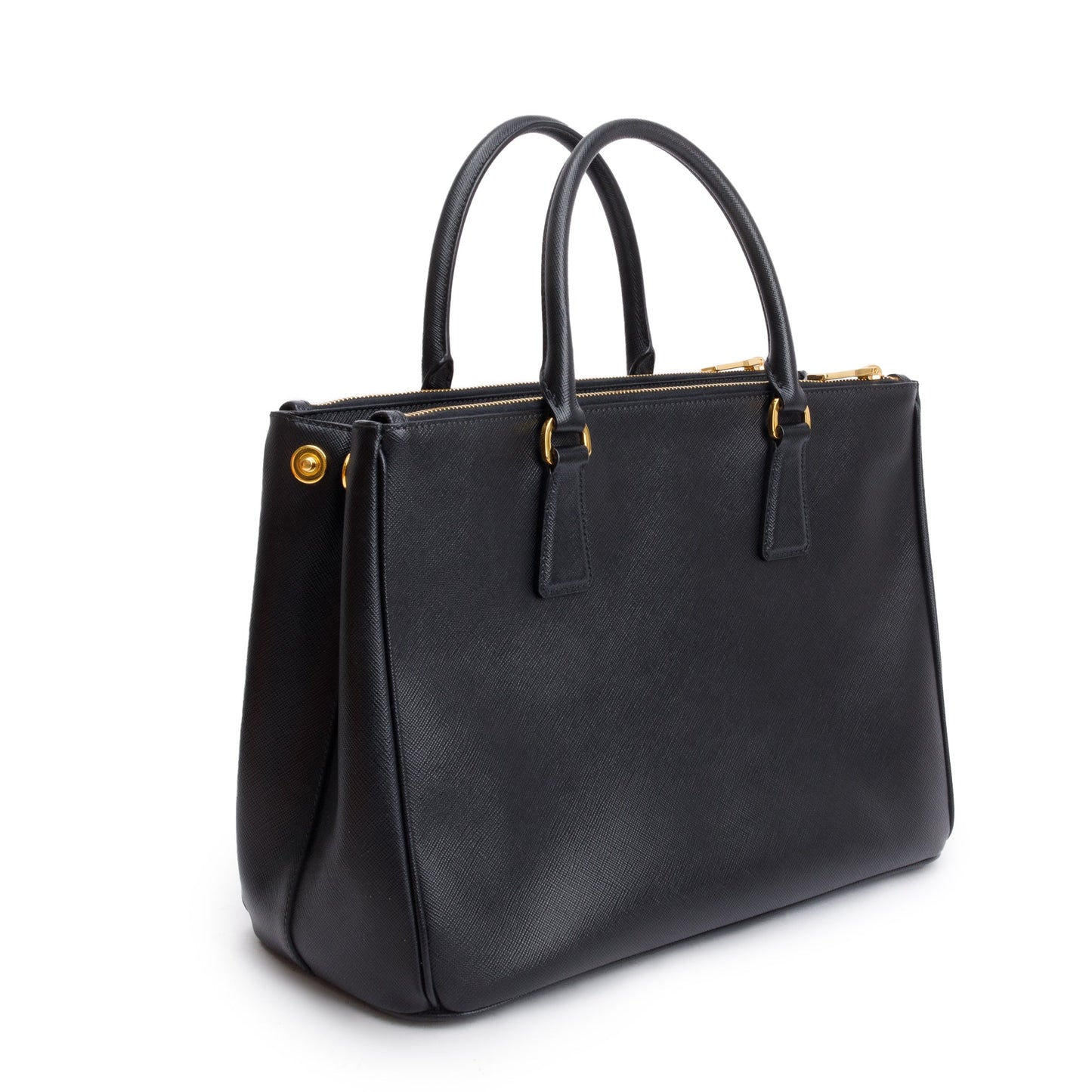 Prada Black Saffiano Lux Medium Double Zip Galleria Tote