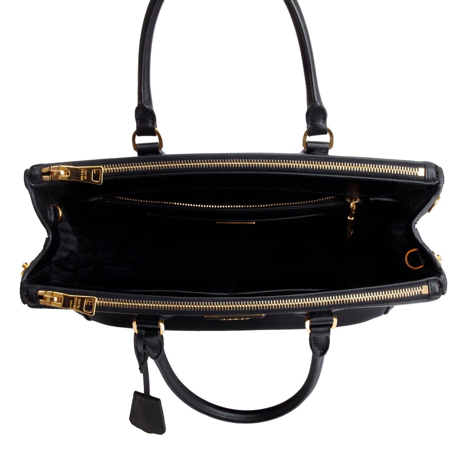 Prada Black Saffiano Lux Medium Double Zip Galleria Tote