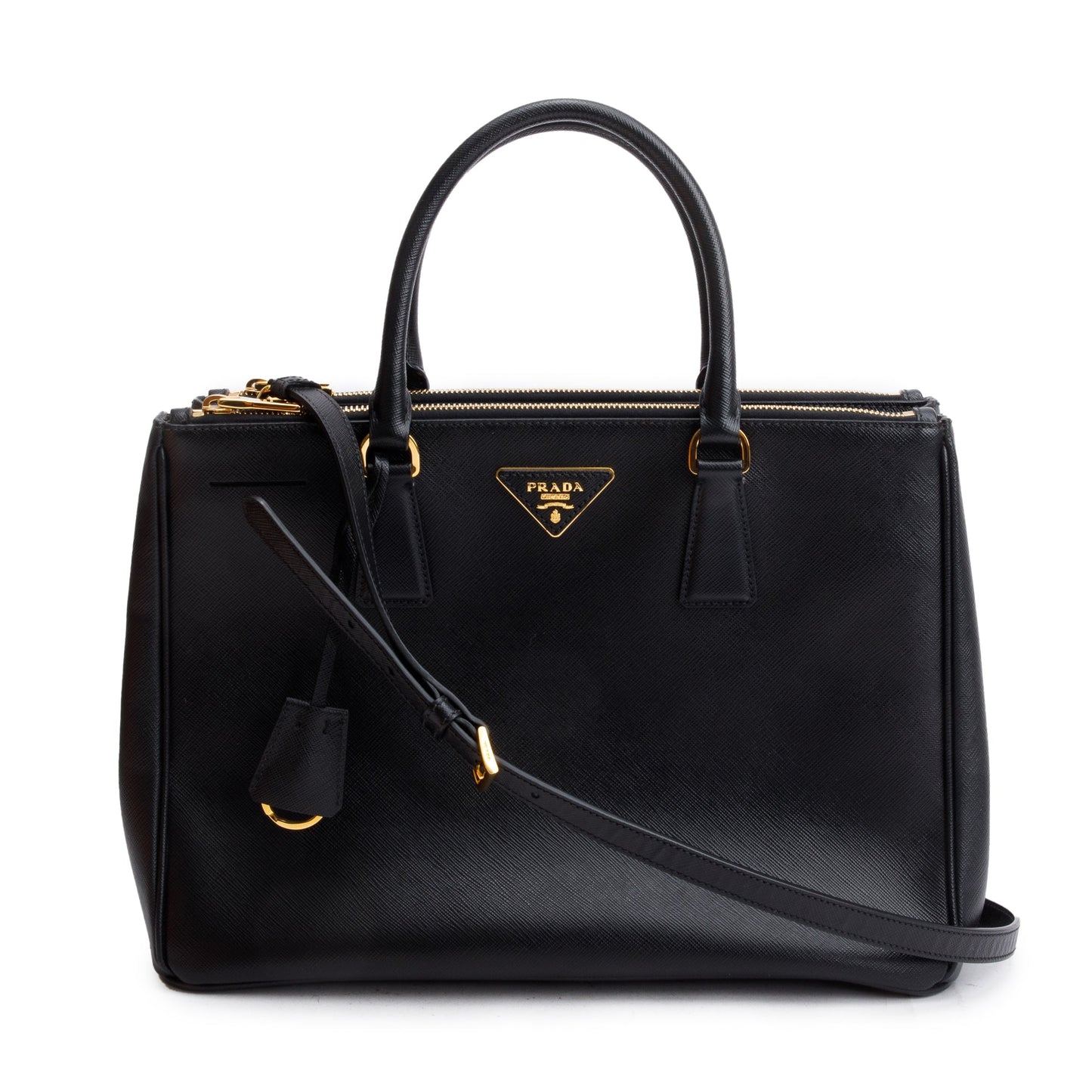 Prada Black Saffiano Lux Medium Double Zip Galleria Tote