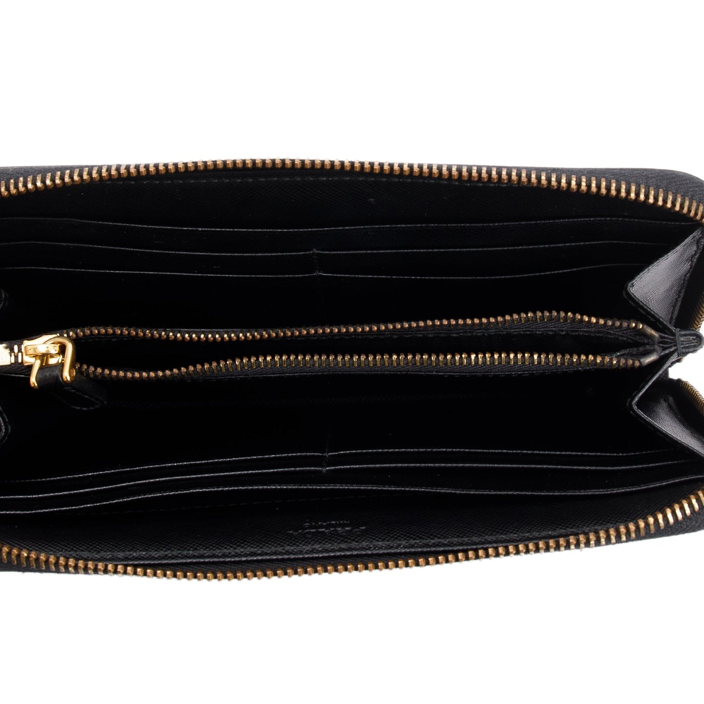 Prada Black Saffiano Zip Around Wallet