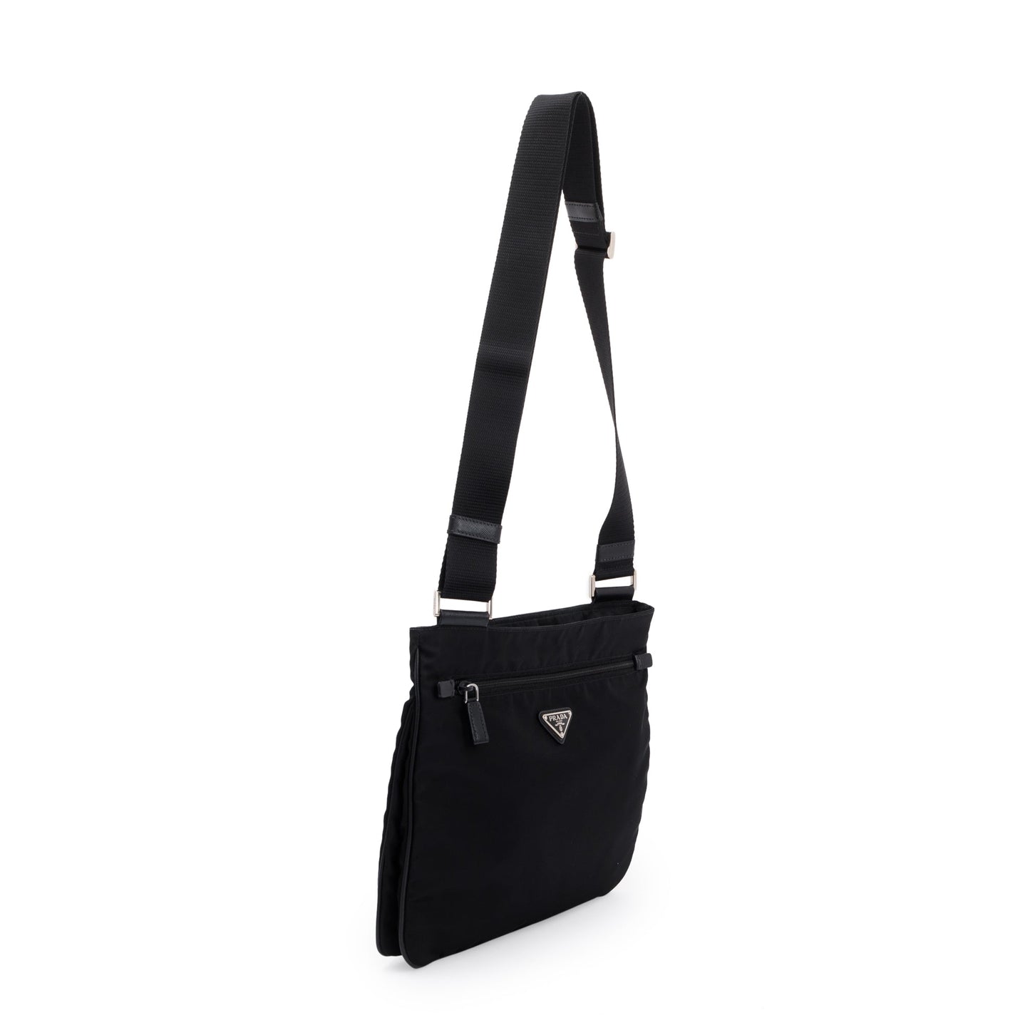 Prada Black Tessuto Nylon Flat Messenger Bag