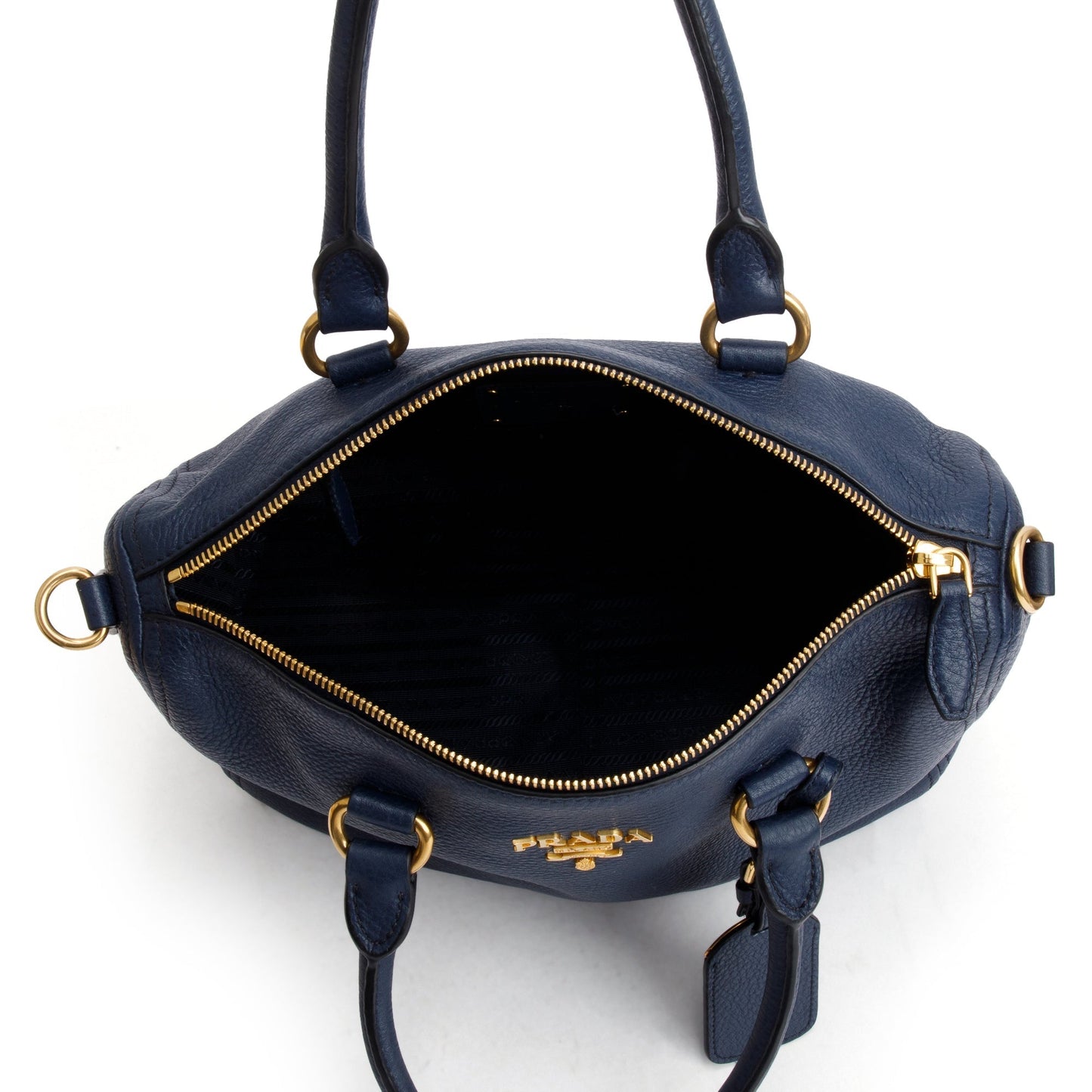 Prada Blue Vitello Phenix Leather Bauletto