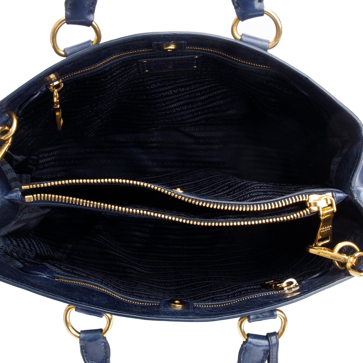 Prada Blue Vitello Shine Leather Shopping Tote
