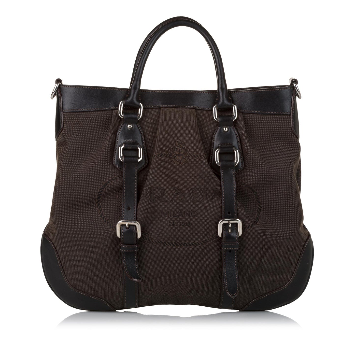 Prada Convertible Belted Canvas Satchel (SHG-37587)