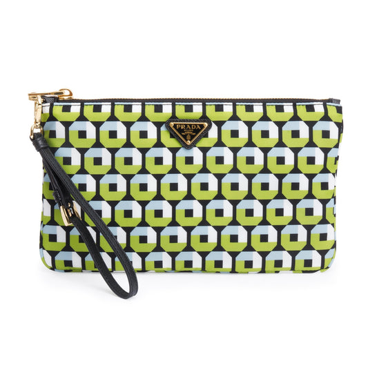 Prada Green Multicolor Octagon Print Tessuto Stampato Nylon Wristlet