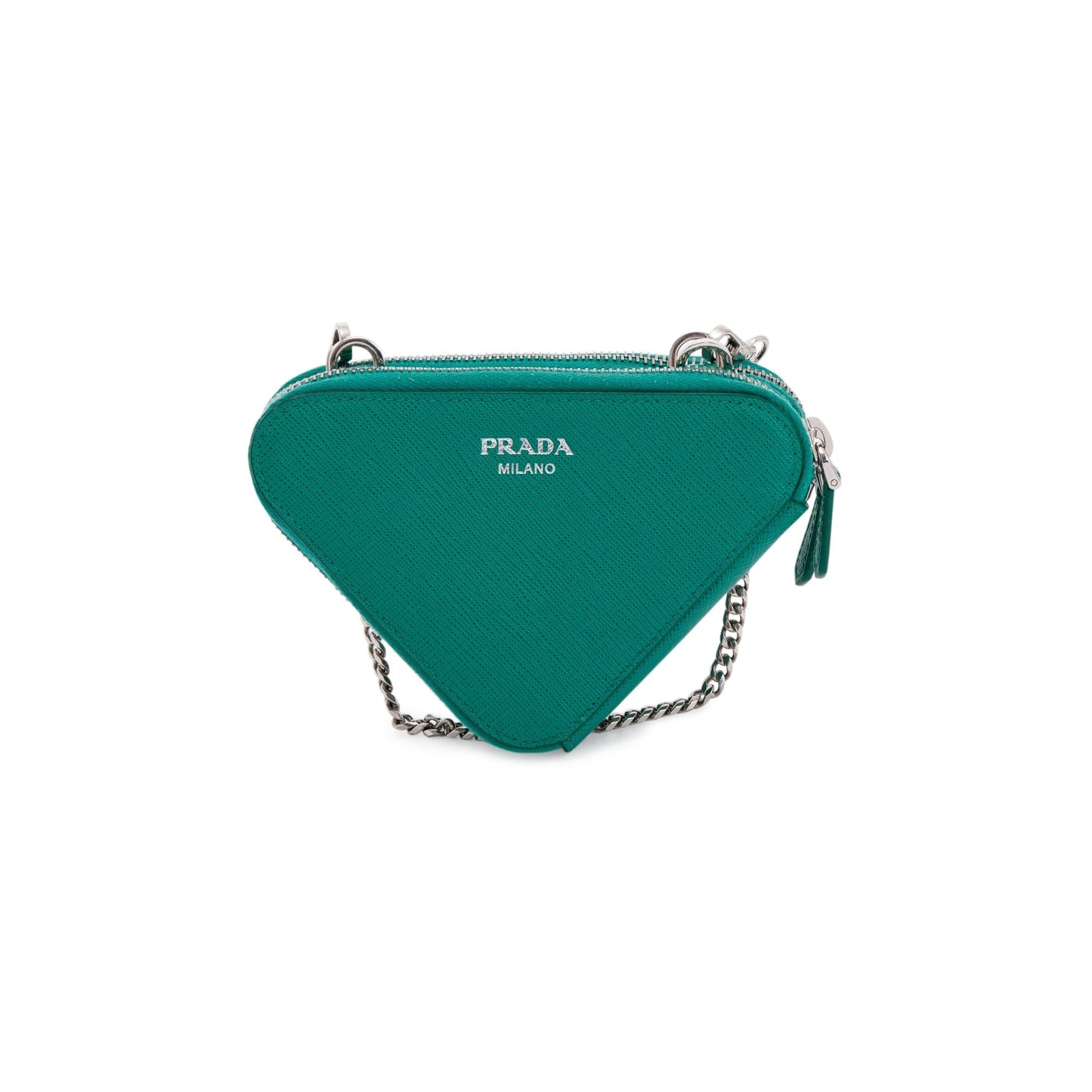 Prada Green Saffiano Leather Mini Triangle Pouch
