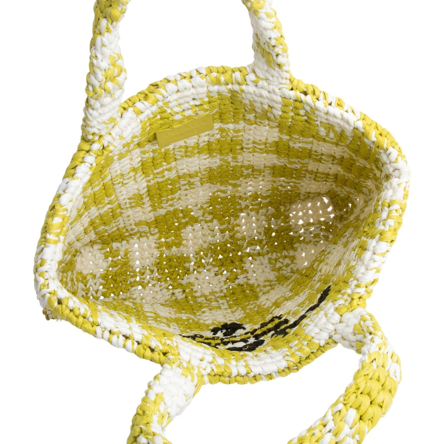 Prada Green/White Crochet Raffia Small Logo Tote