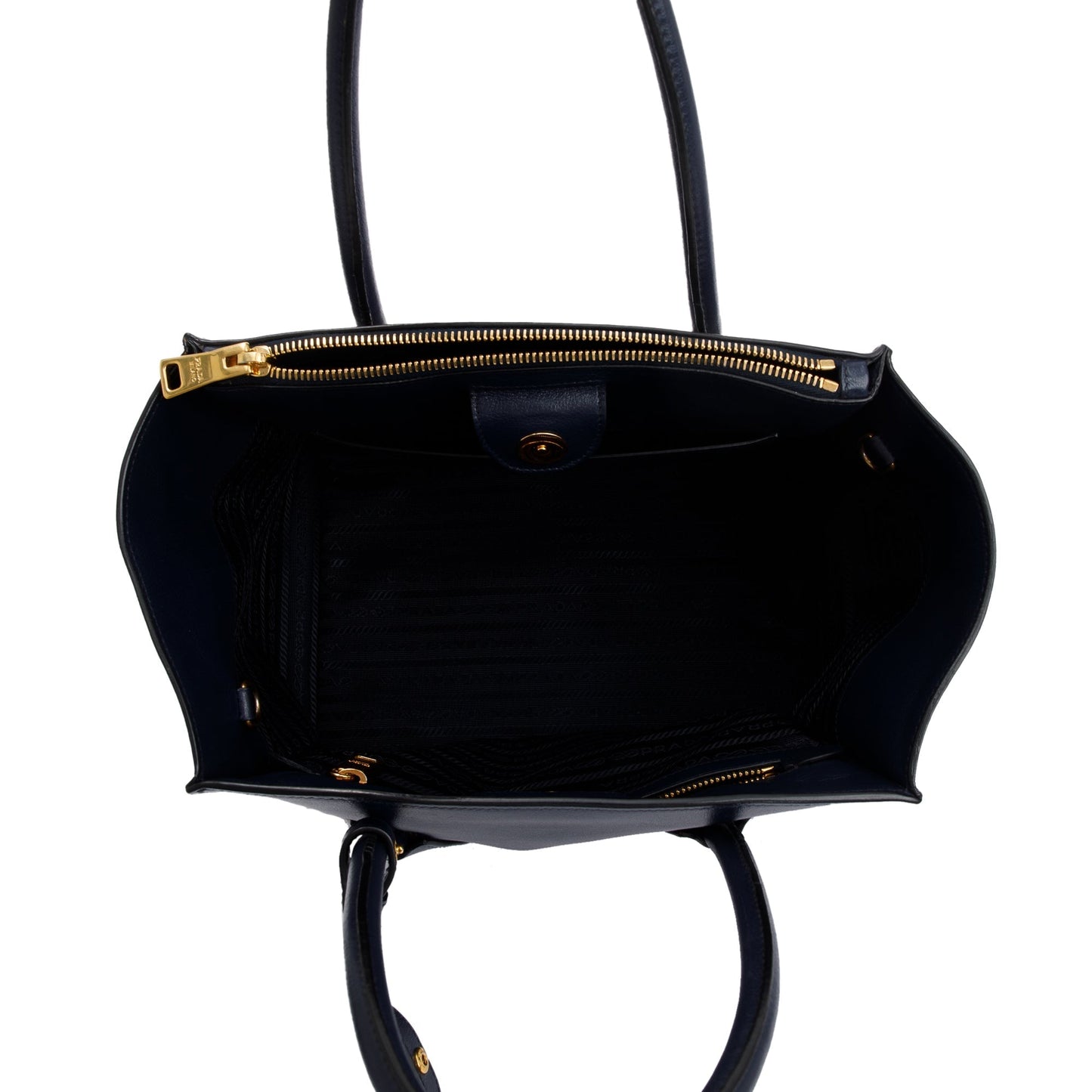 Prada Navy City Calf Small Twin Pocket Tote