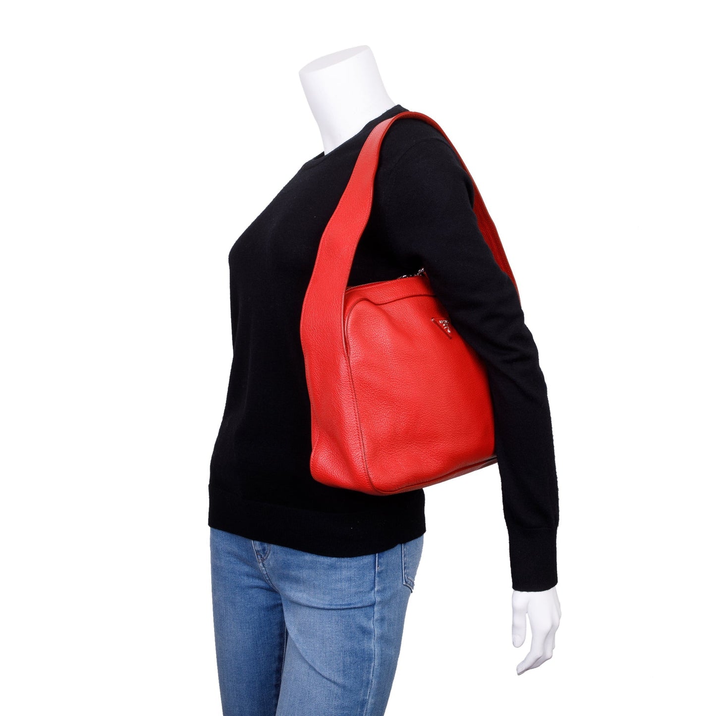 Prada Red Vitello Daino Leather Zipped Shoulder Bag