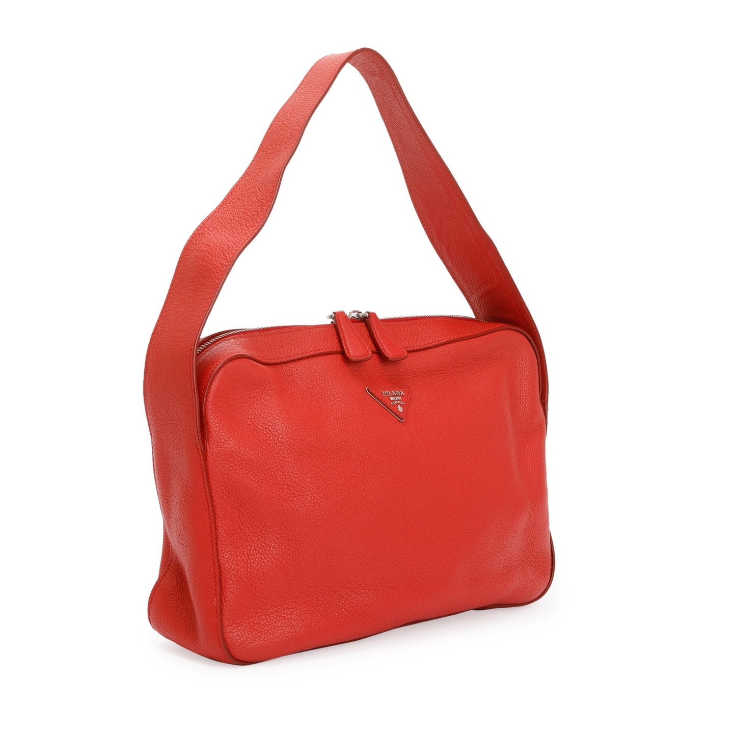 Prada Red Vitello Daino Leather Zipped Shoulder Bag