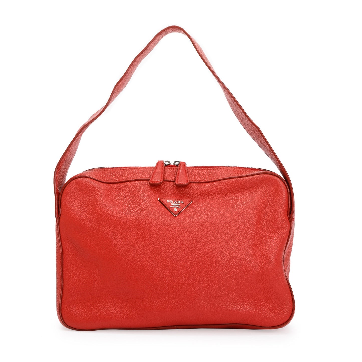 Prada Red Vitello Daino Leather Zipped Shoulder Bag