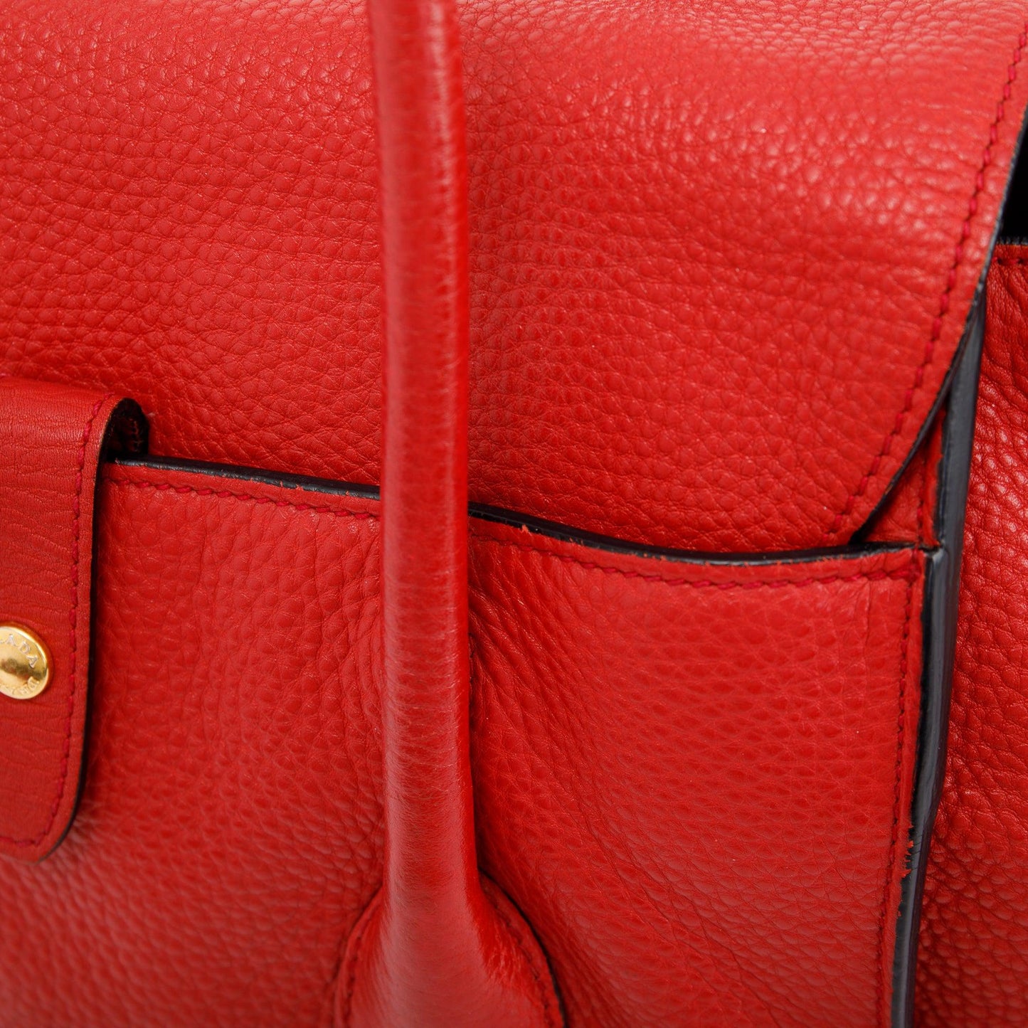 Prada Red Vitello Daino Sound Twin Pocket Tote
