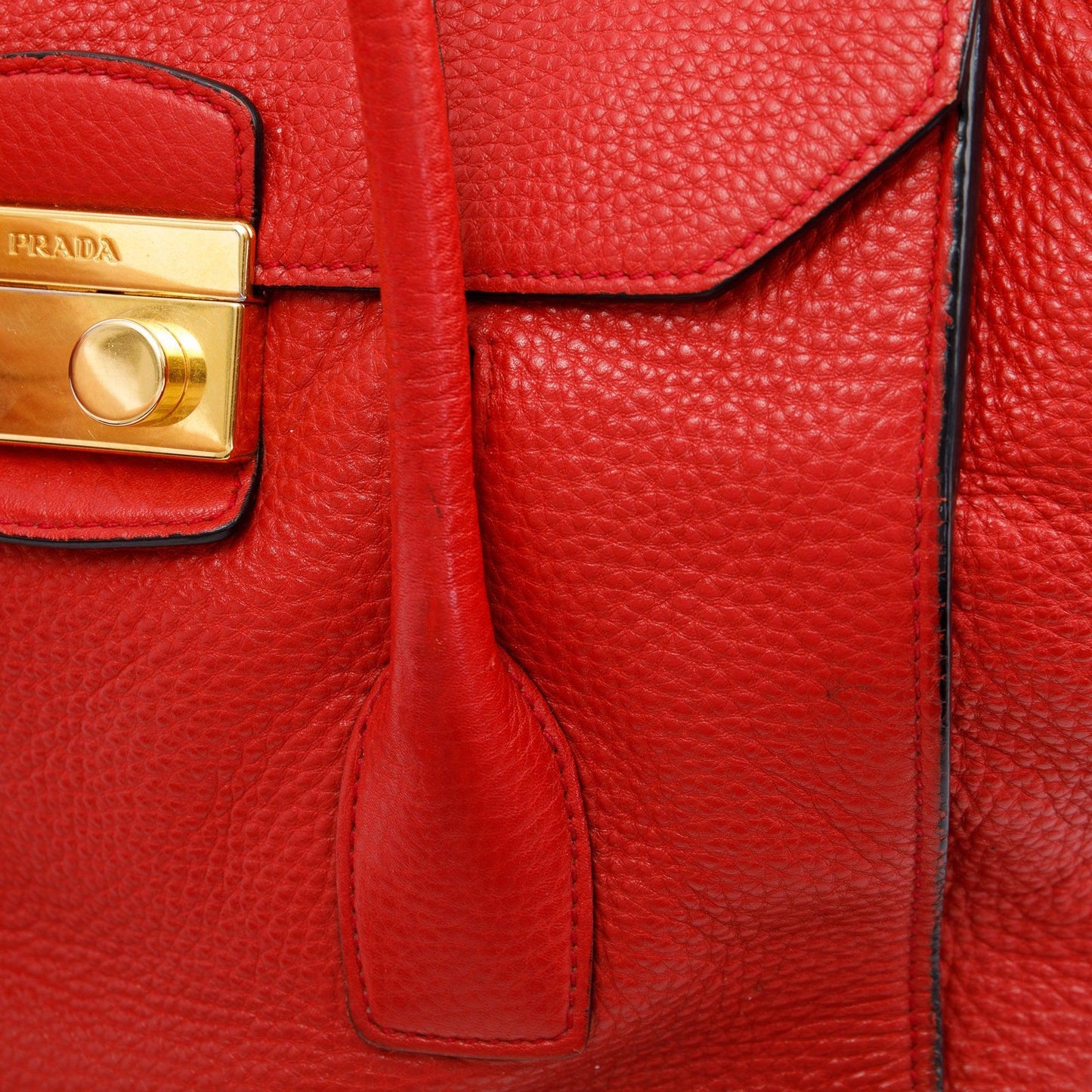Prada Red Vitello Daino Sound Twin Pocket Tote