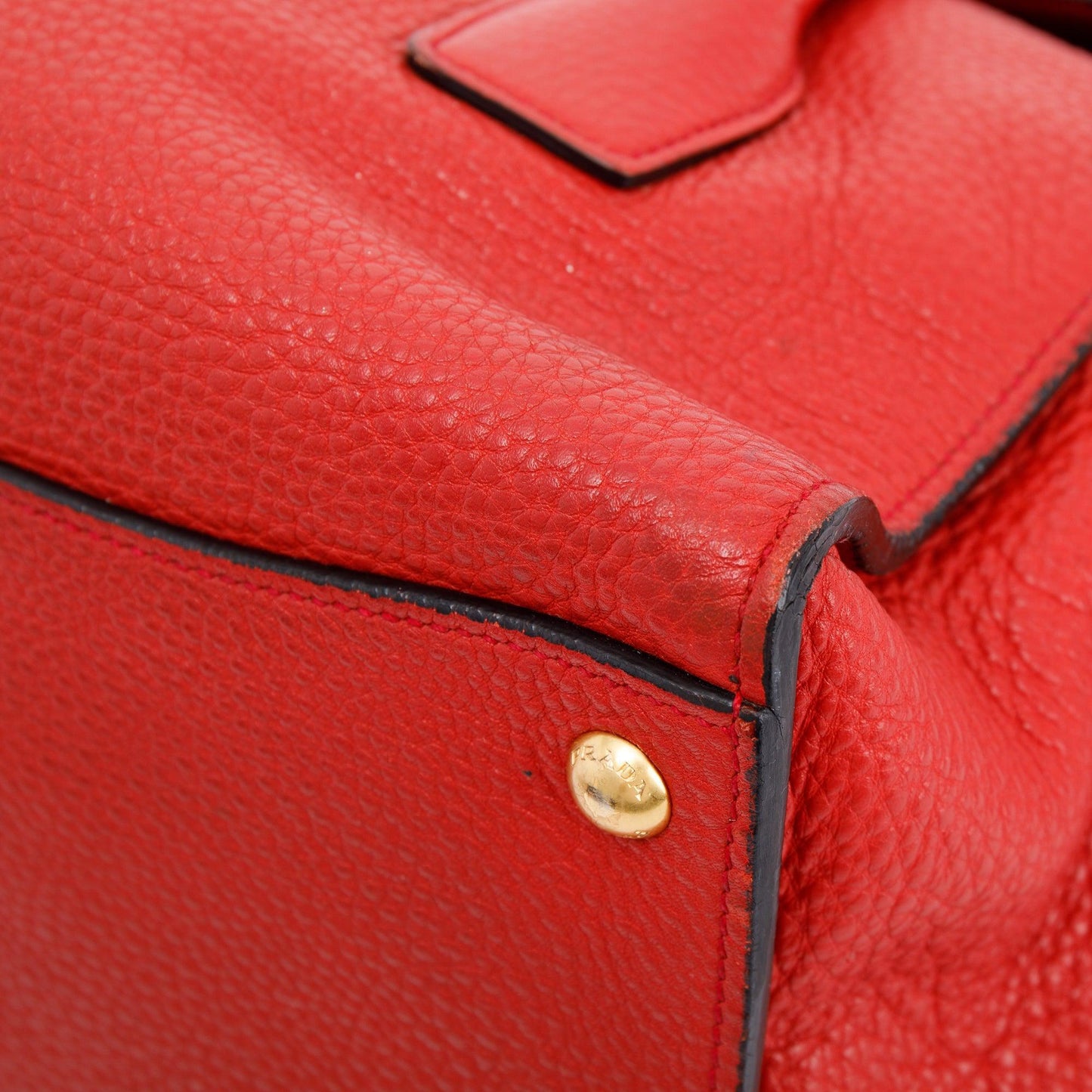 Prada Red Vitello Daino Sound Twin Pocket Tote