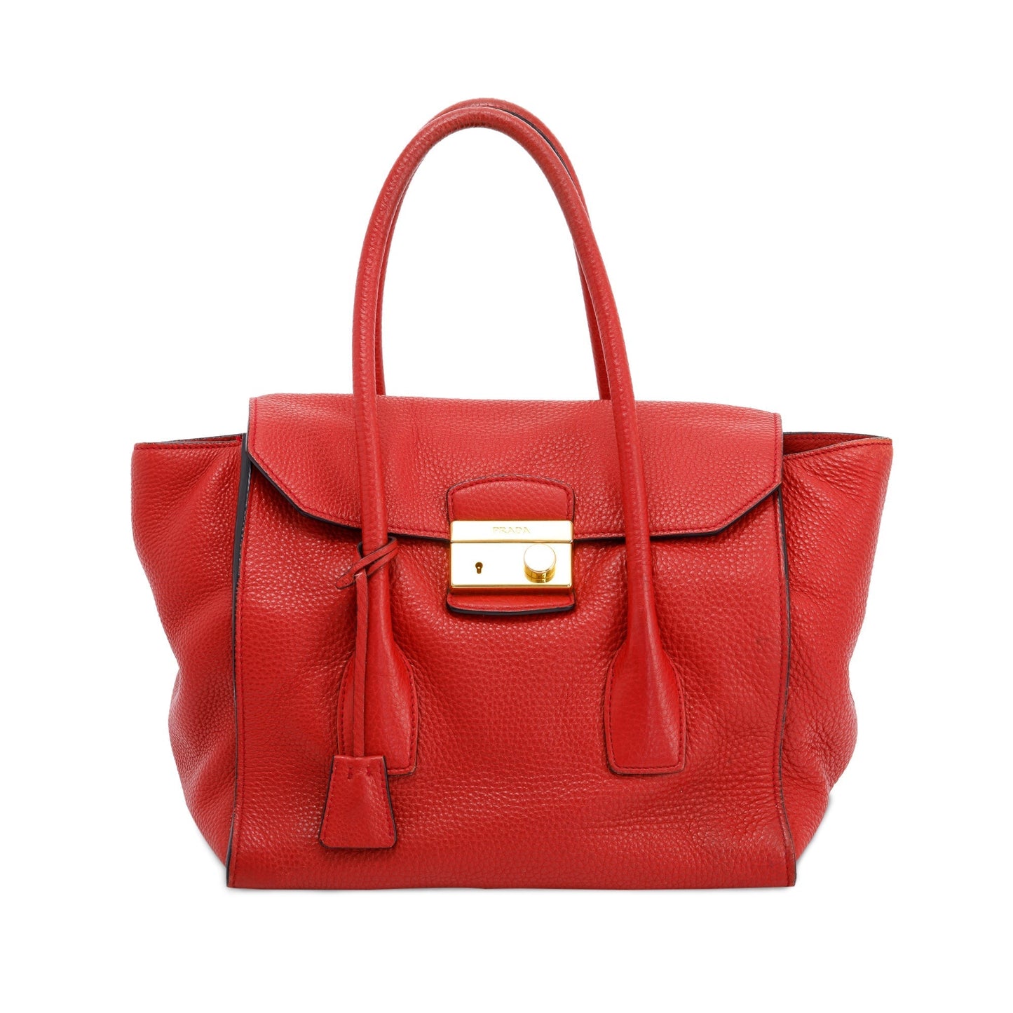 Prada Red Vitello Daino Sound Twin Pocket Tote