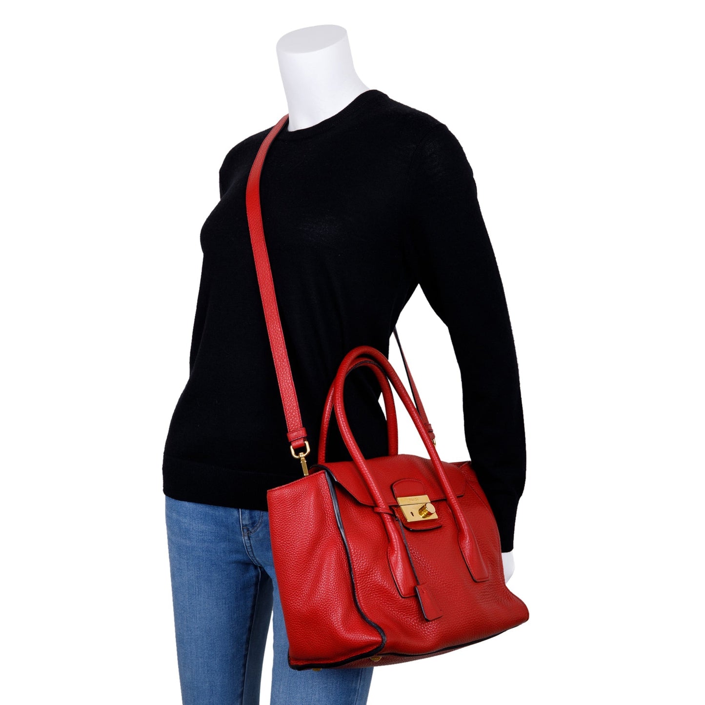 Prada Red Vitello Daino Sound Twin Pocket Tote