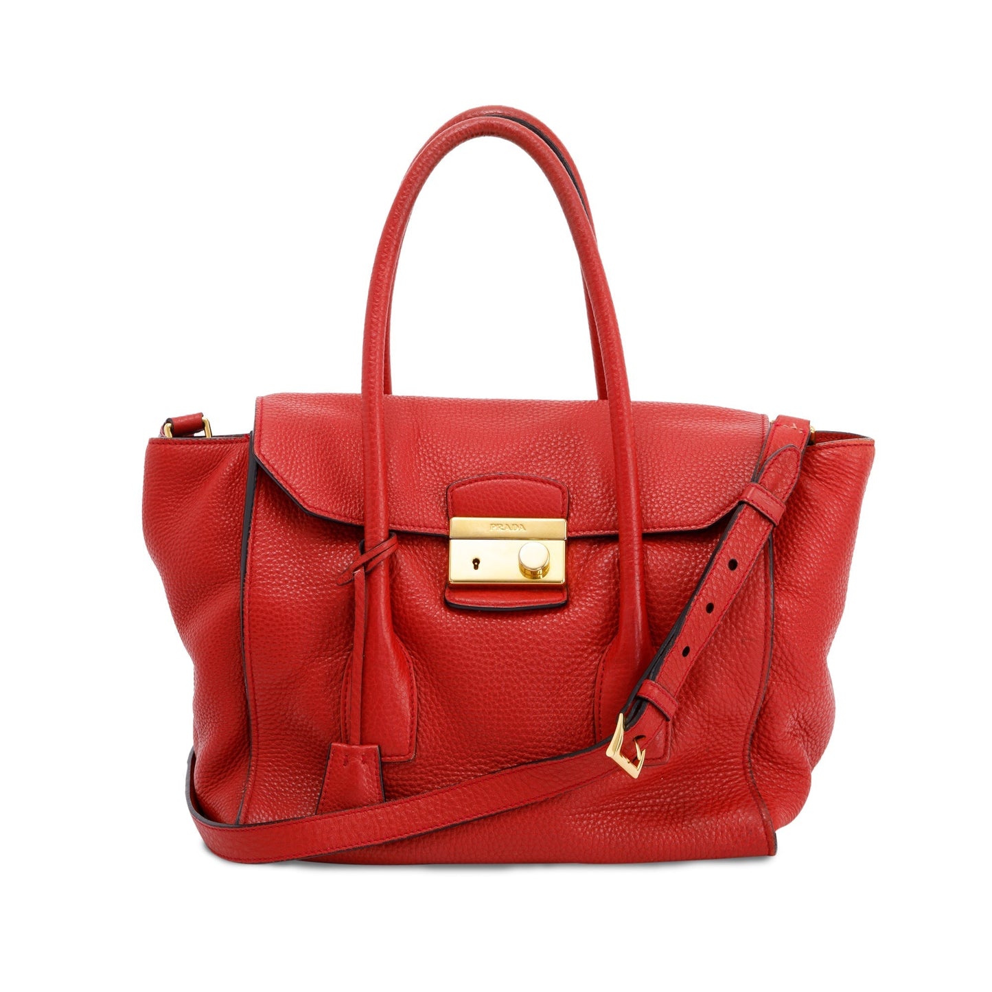 Prada Red Vitello Daino Sound Twin Pocket Tote